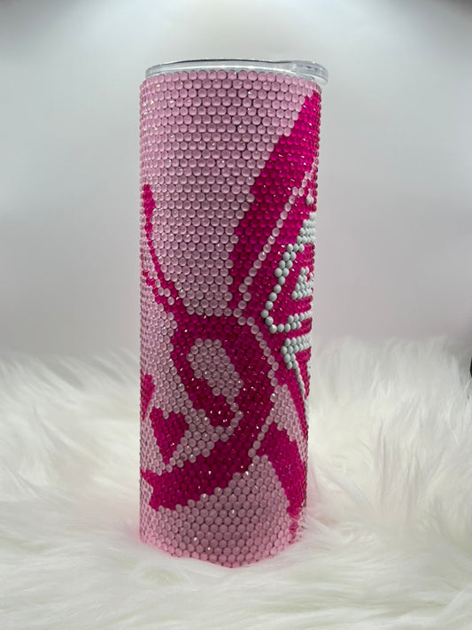 Custom Pink Rhinestone Tumbler – Handmade Crystal Bling Cup, Sparkling Butterfly Design, 20oz Stainless Steel