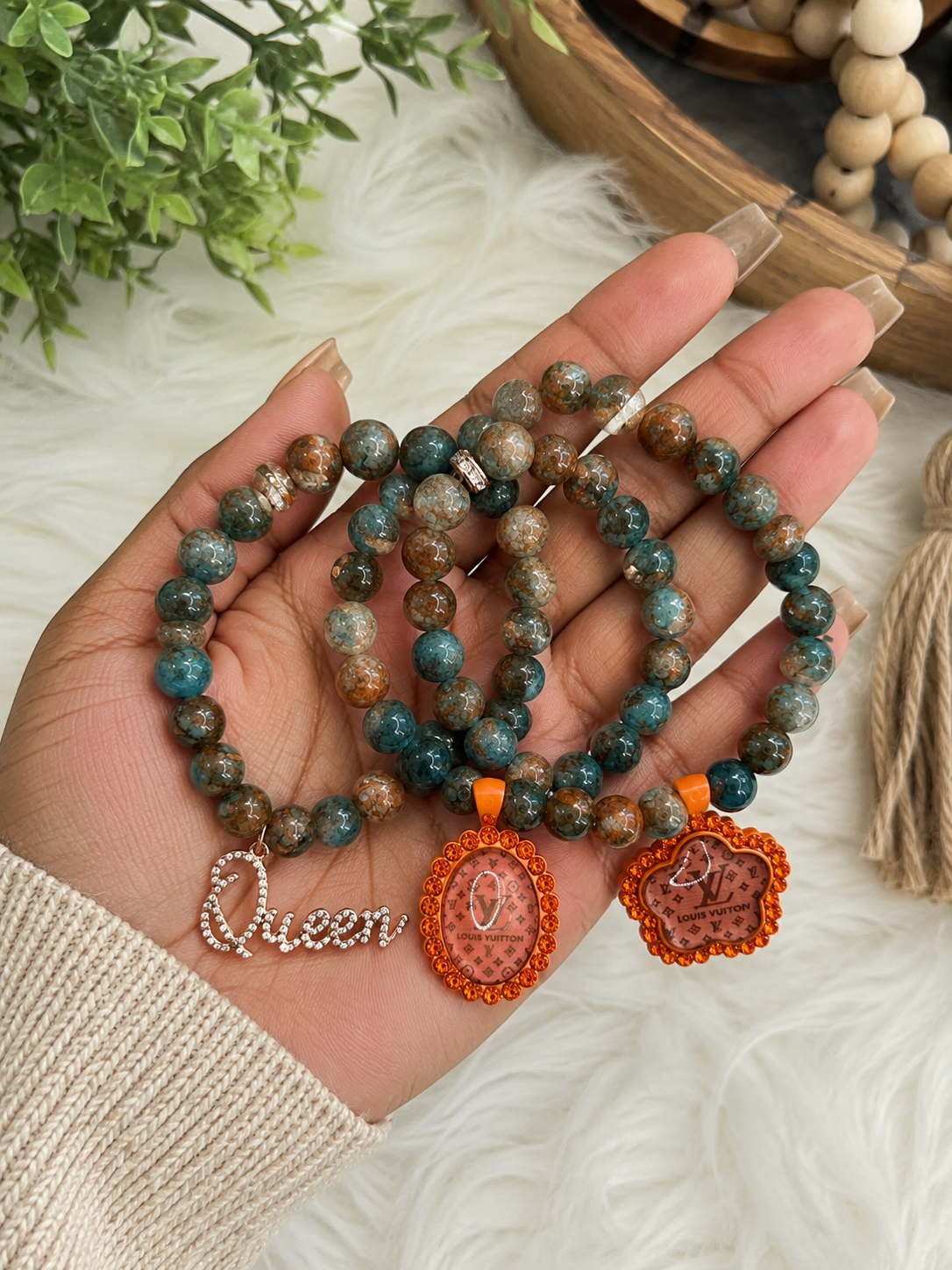 Earth Tone Beaded Charm Bracelet Set for Women | Stretch Bead Bracelet Stack | Boho Fashion Jewelry | Handmade Statement Wrist Accessories