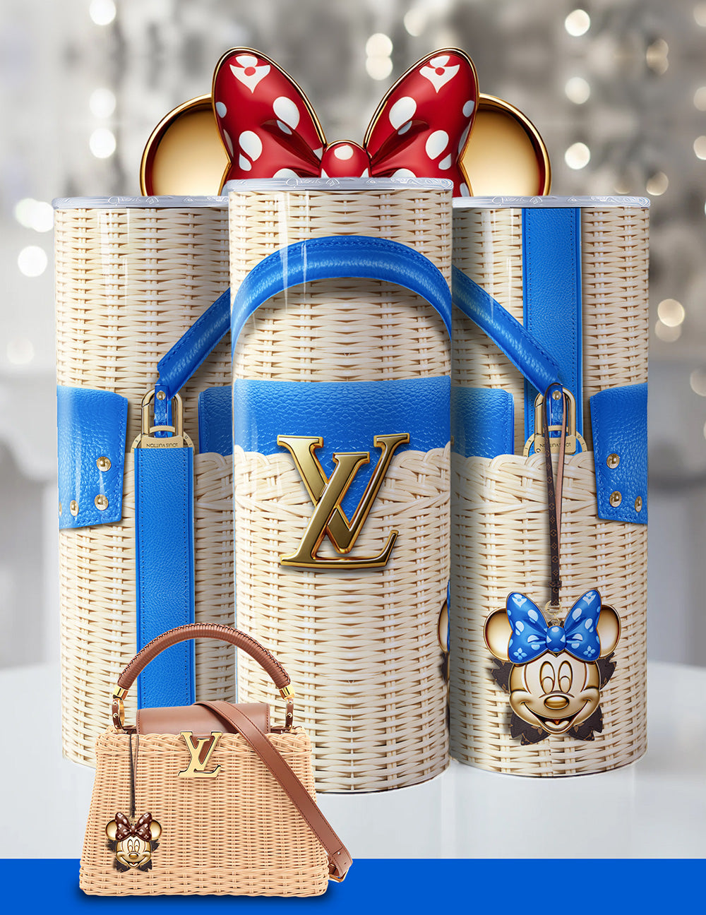 Minnie Mouse Designer-Inspired Tumbler – 20oz Luxury Wicker Handbag Look Cup with Red Bow & Glam Accents