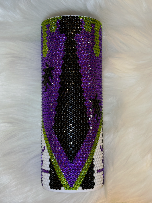Halloween Rhinestone Tumbler – 20oz Bling Cup with Purple, Black & Green Crystals | Handmade Sparkle Drink-ware