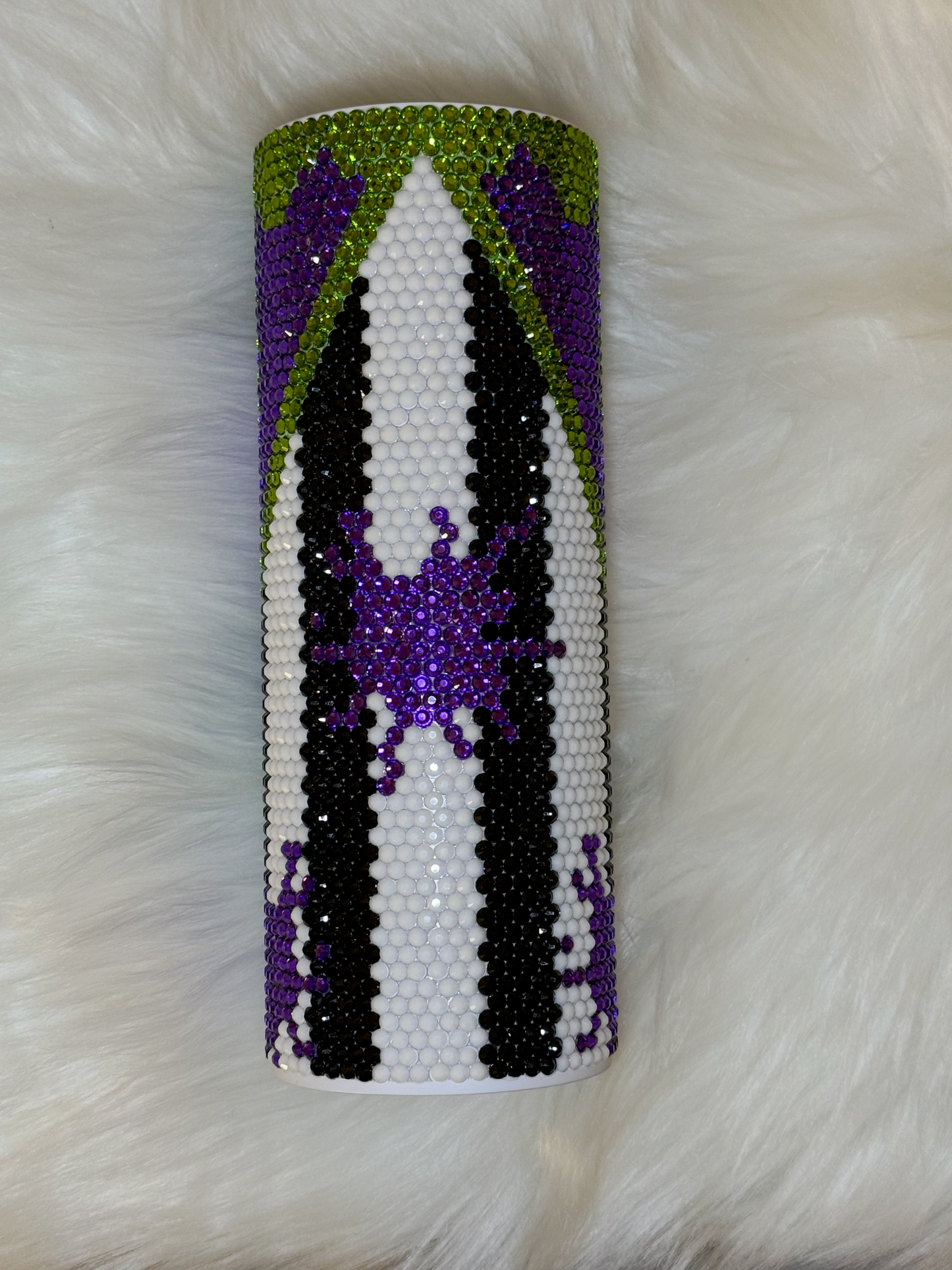 Halloween Rhinestone Tumbler – 20oz Bling Cup with Purple, Black & Green Crystals | Handmade Sparkle Drink-ware