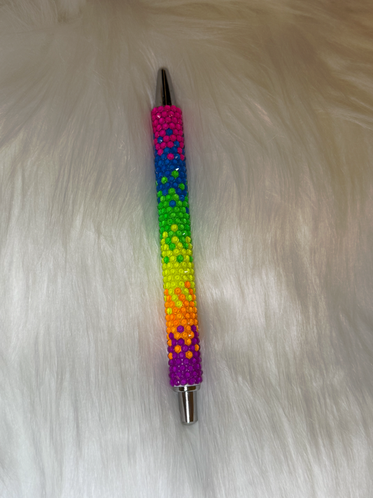 Rainbow Rhinestone Pen – Handmade Bling stainless steel with Neon Rhinestone | Sparkle Writing Gift