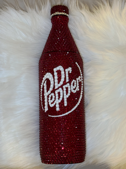 Dr Pepper Rhinestone Tumbler – 34oz Bling Bottle Tumbler| Handmade Rhinestone Drink-ware for Soda Lovers