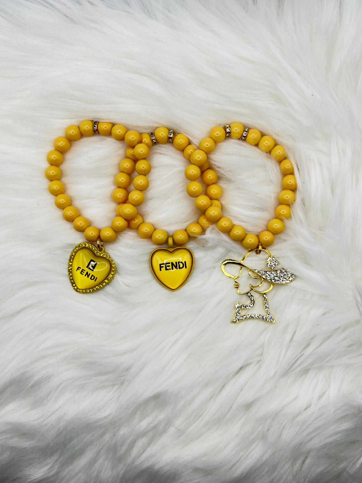 Handmade Yellow Beaded Bracelet Set – 3-Piece Luxury Stackable Jewelry with Designer-Inspired Charms for Women