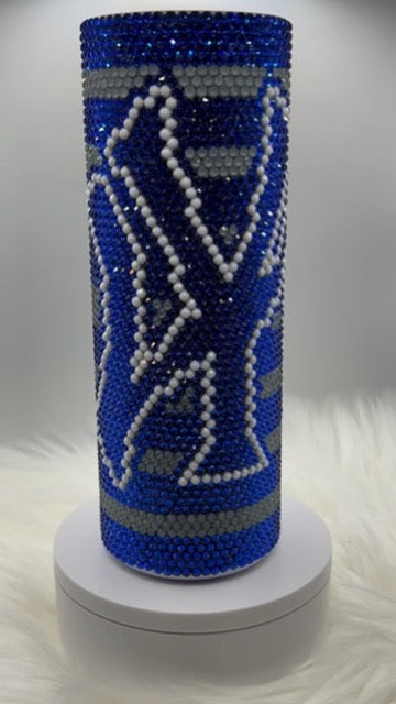 Custom Blue Rhinestone Tumbler – Sparkling Crystal Bling Cup with Logo Design, Handmade Gift, 20oz