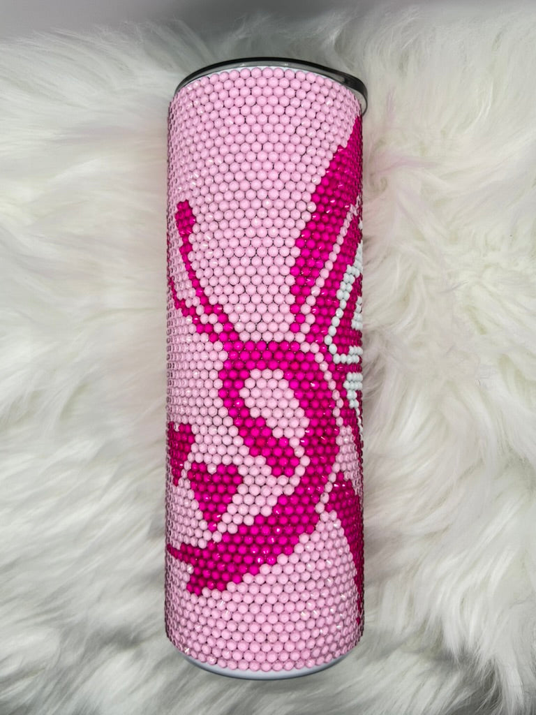 Custom Pink Rhinestone Tumbler – Handmade Crystal Bling Cup, Sparkling Butterfly Design, 20oz Stainless Steel
