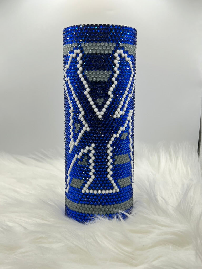Custom Blue Rhinestone Tumbler – Sparkling Crystal Bling Cup with Logo Design, Handmade Gift, 20oz