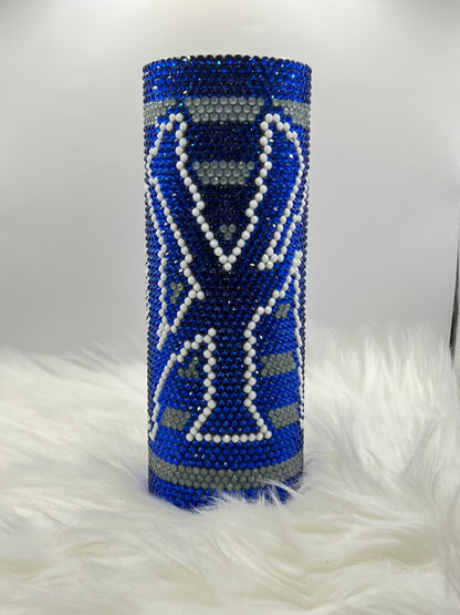 Custom Blue Rhinestone Tumbler – Sparkling Crystal Bling Cup with Logo Design, Handmade Gift, 20oz