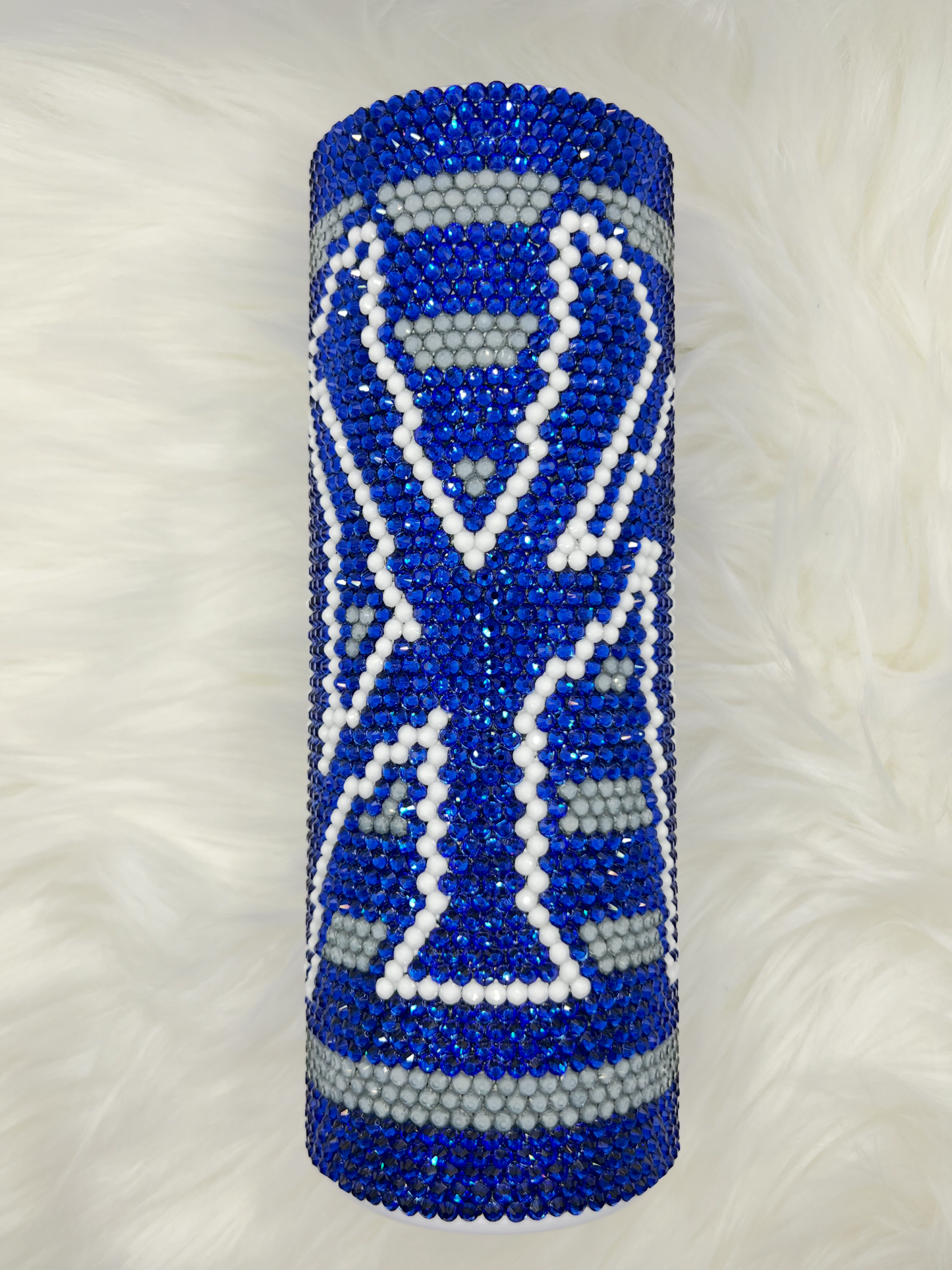 Blue & Grey Rhinestone Tumbler – Handmade Sparkling Bling Cup with Lid for Hot & Cold Drinks, Reusable Handmade Luxury Drinkware
