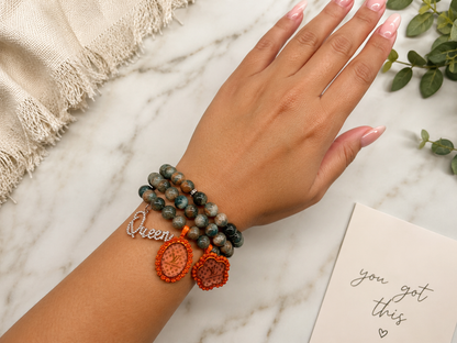 Earth Tone Beaded Charm Bracelet Set for Women | Stretch Bead Bracelet Stack | Boho Fashion Jewelry | Handmade Statement Wrist Accessories