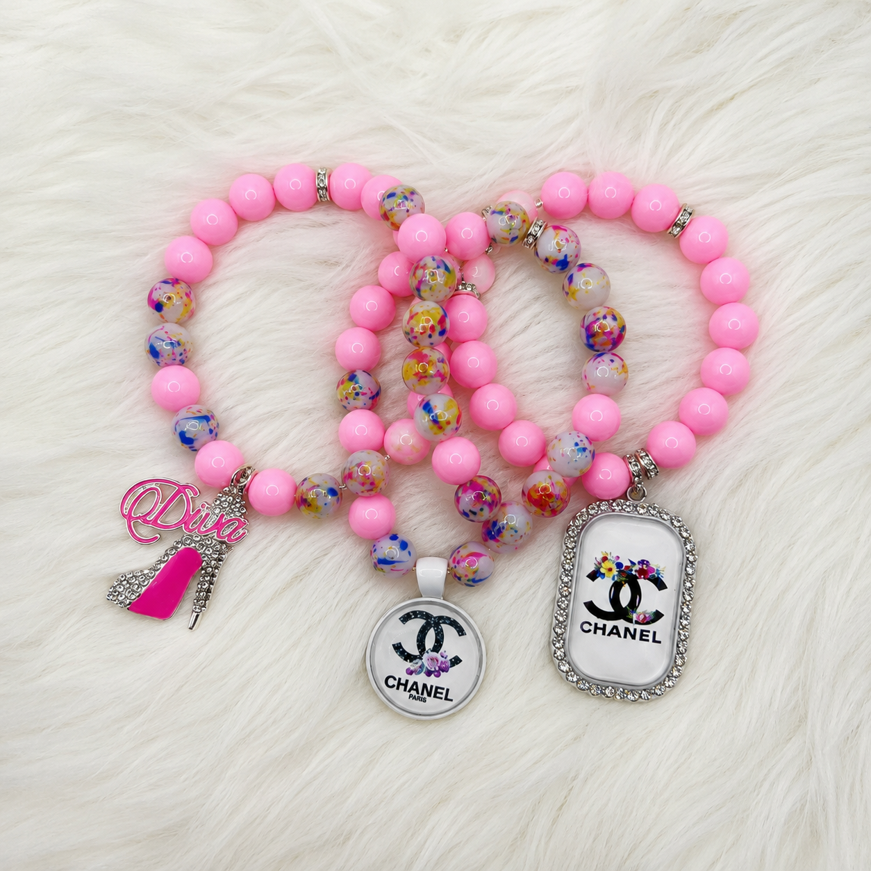 Pink Beaded Charm Bracelet | Women's Stretch Bracelet | Cute Fashion Jewelry | Sparkle Bead Bracelet | Gift for Her | Trendy Accessory