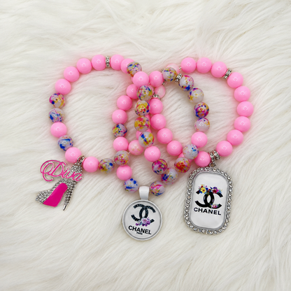 Pink Beaded Charm Bracelet | Women's Stretch Bracelet | Cute Fashion Jewelry | Sparkle Bead Bracelet | Gift for Her | Trendy Accessory