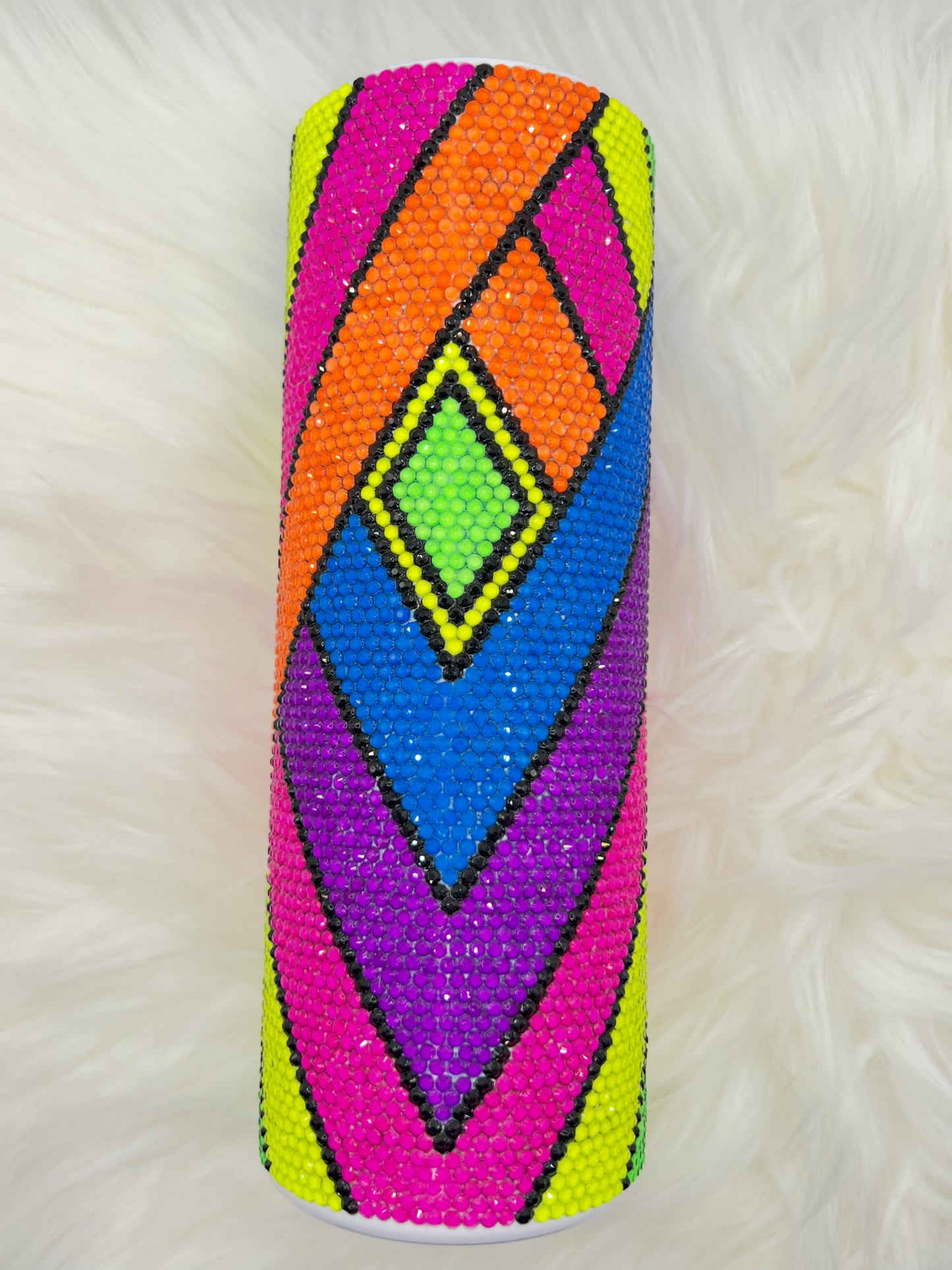 Neon Rhinestone Tumbler – 20oz Bling Cup with Chevron Diamond Design | Handmade Colorful Crystal Drinkware for Iced Coffee & Water