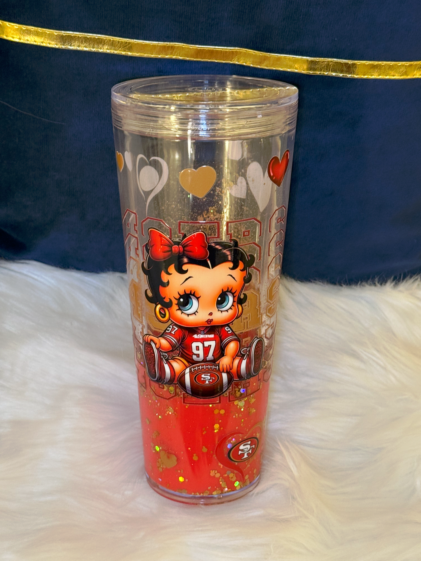 Football Lava Tumbler – Glitter Betty Boop 49ers Cup | Double Wall Sports Fan Drinkware