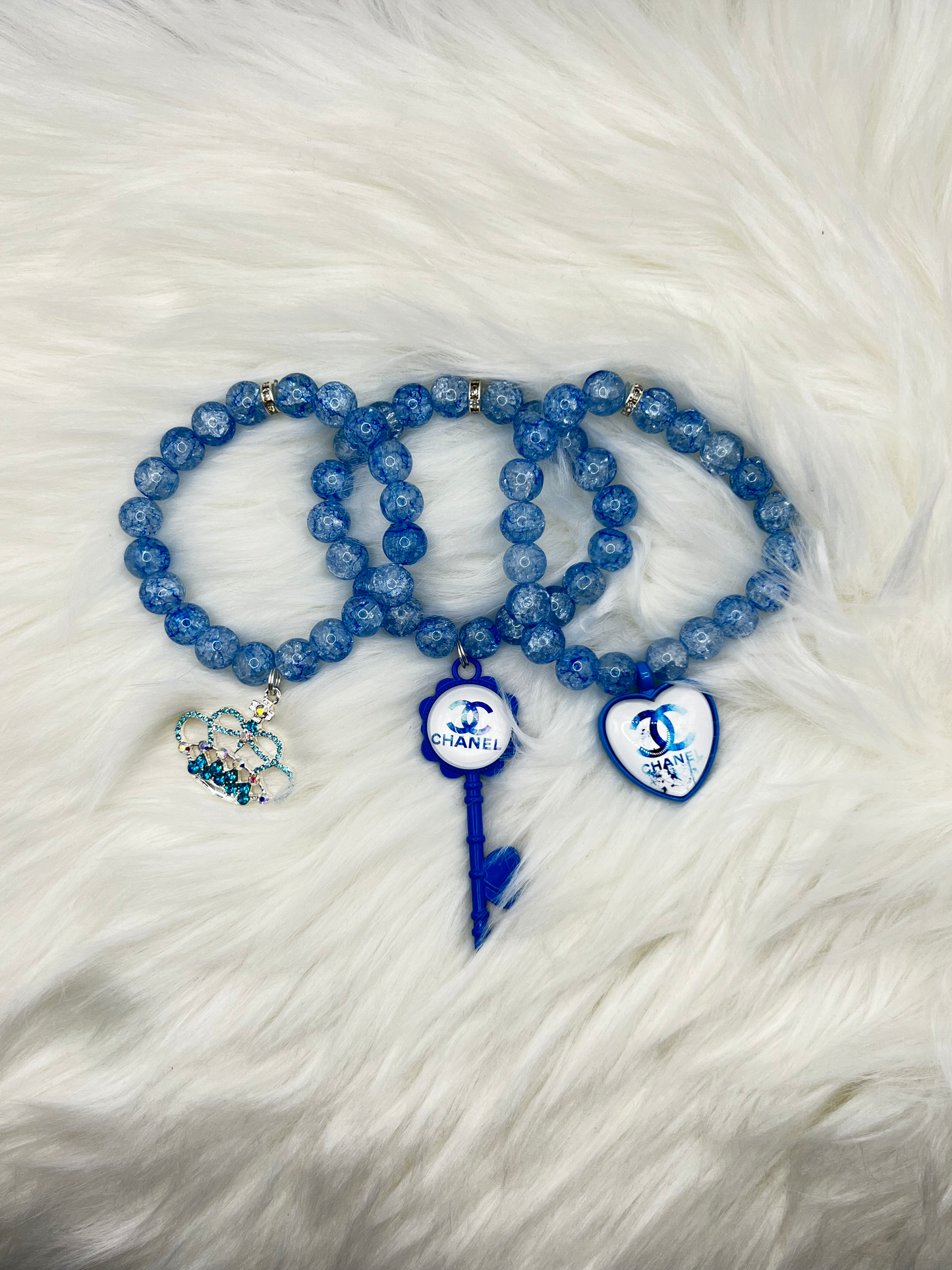 Blue Crystal Beaded Charm Bracelet | Women's Stretch Bracelet | Elegant Fashion Jewelry | Statement Bead Bracelet | Gift for Her