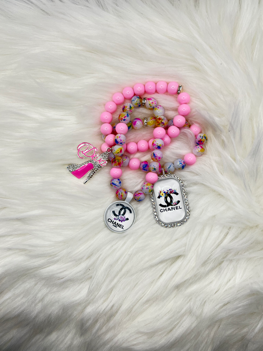 Pink Beaded Charm Bracelet | Women's Stretch Bracelet | Cute Fashion Jewelry | Sparkle Bead Bracelet | Gift for Her | Trendy Accessory
