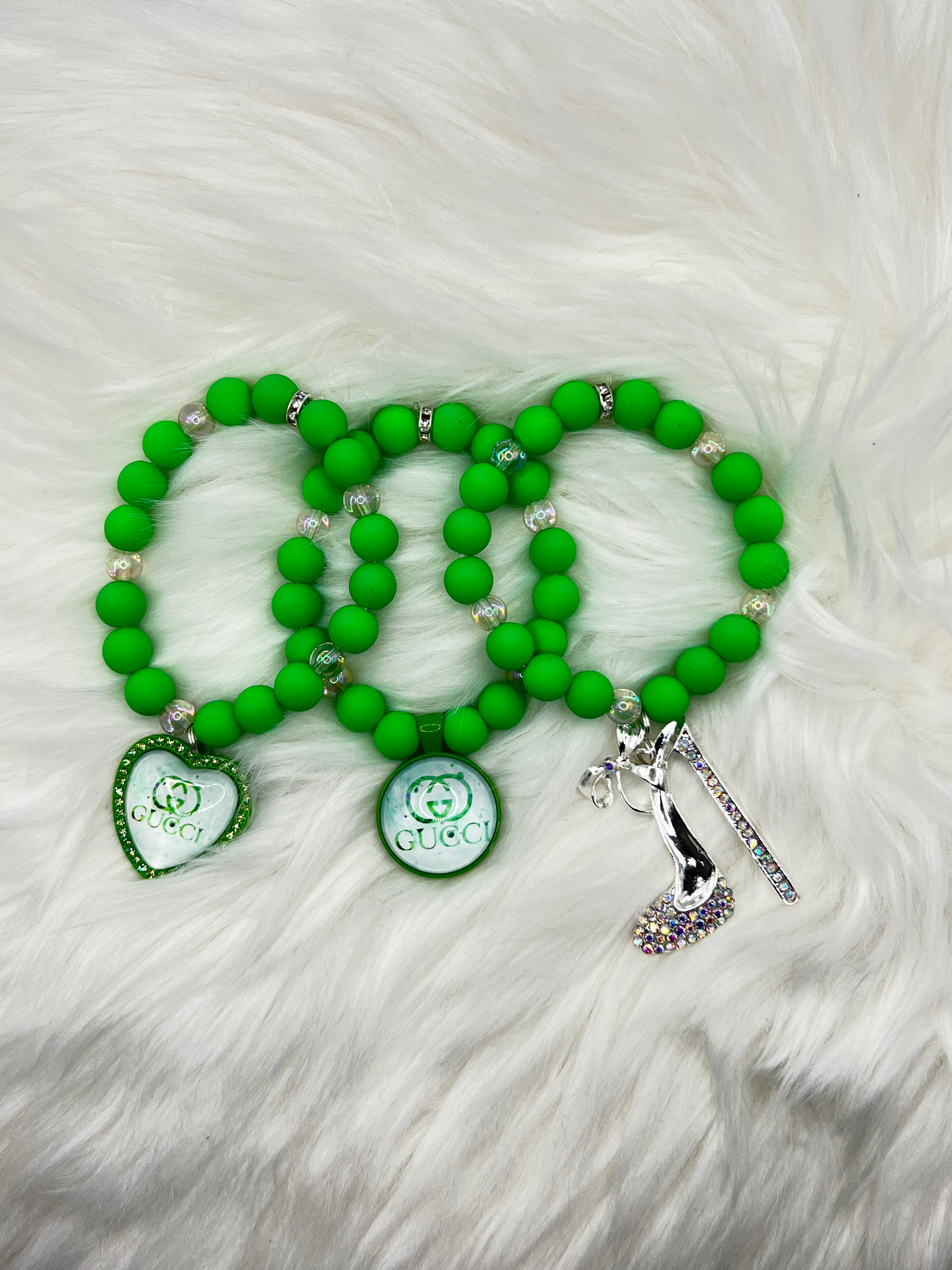 Emerald Green Beaded Charm Bracelet | Stretch Bracelet for Women | Statement Jewelry Gift | Fashion Bead Bracelet | Trendy Accessory